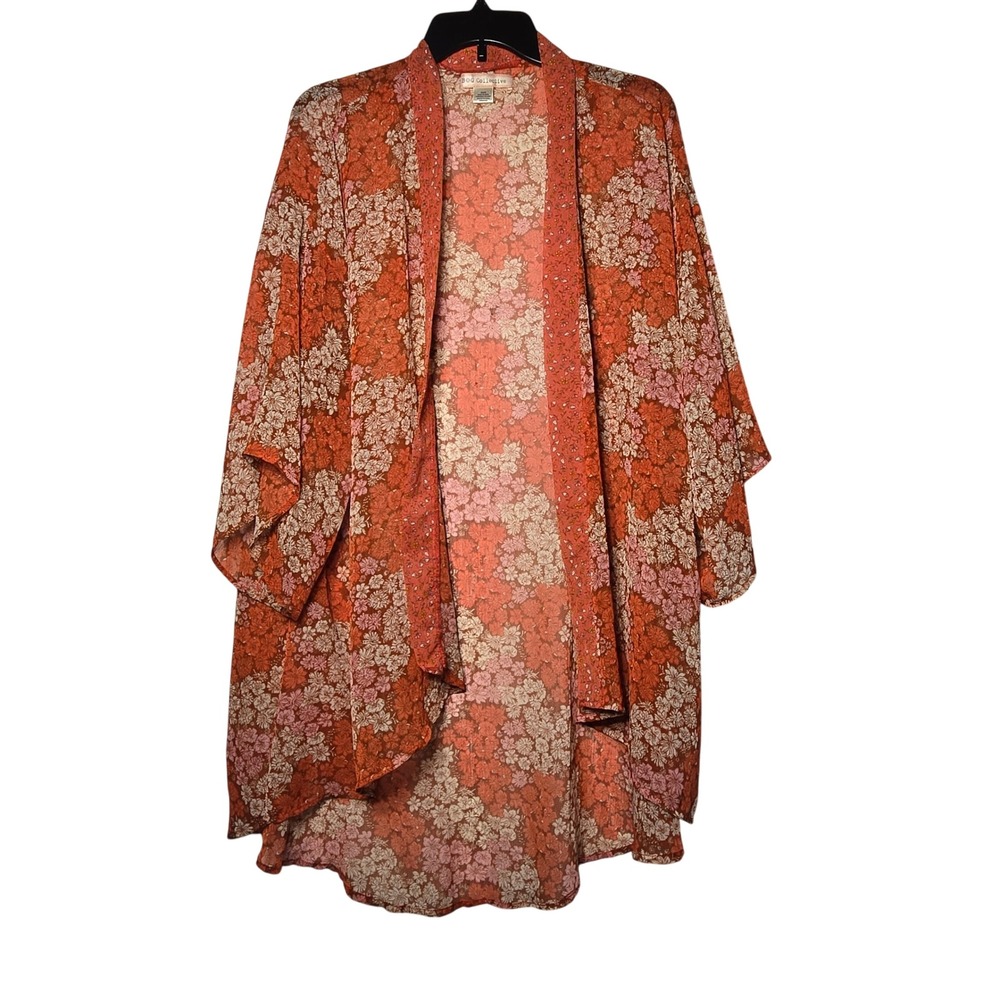 BOG Collective Floral Open Front Kimono‎ XS/S Boho Sheer Fairy Hippie Festival